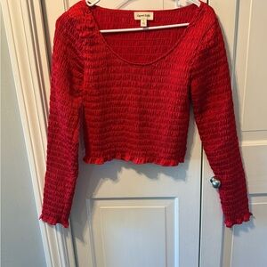 Open Edit Red Smocked Blouse NWOT